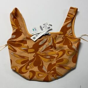 Zara Retro Floral Knit Tank Top in Rust and Mustard